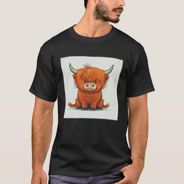 Camiseta Cute Scottish Highland Cow Illustration Little Hor (Frente)