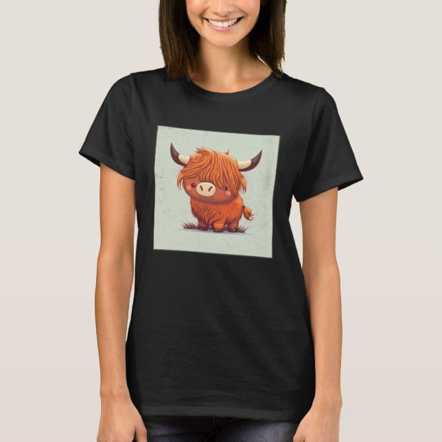 Camiseta Cute Scottish Highland Cow Illustration Little Hor (Frente)