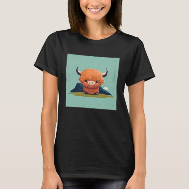 Camiseta Cute Scottish Highland Cow Illustration Little Hor (Frente)