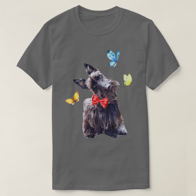 Camiseta Cute Scottish Terrier with Butterflies Design (Frente do Design)