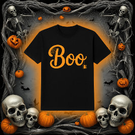 Camiseta Cute Script "Boo" com Aranha e Teia de Aranha no H