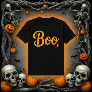 Camiseta Cute Script "Boo" com Aranha e Teia de Aranha no H
