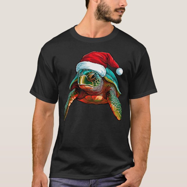 Camiseta Cute Sea Turtle Christmas Santa Hat Xmas Pajama (2 (Frente)