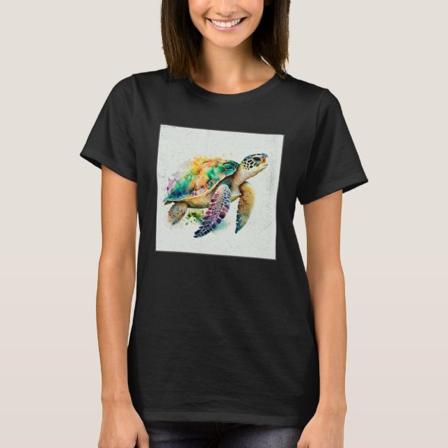 Camiseta Cute Sea Turtle Paint Splatter Illustration Colorf (Frente)