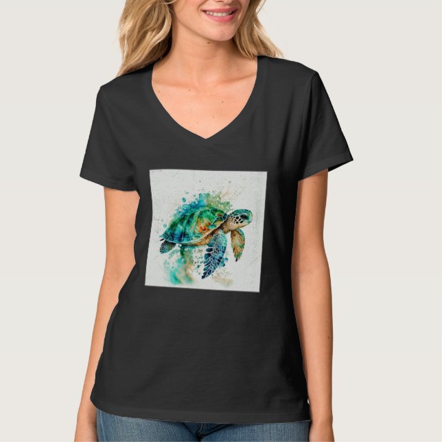Camiseta Cute Sea Turtle Paint Splatter Illustration Colorf (Frente)