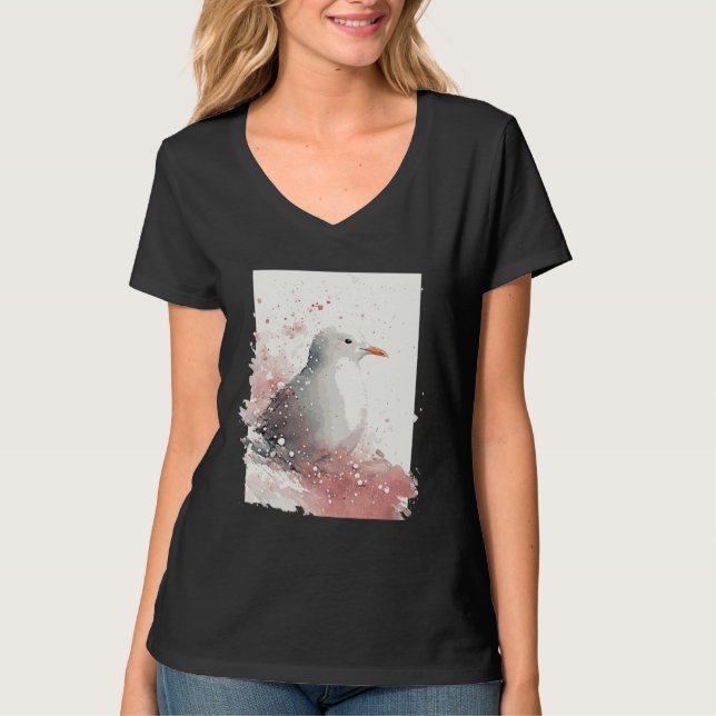 Camiseta Cute Seagull Japanese Cherry Blossom Watercolor Se (Frente)