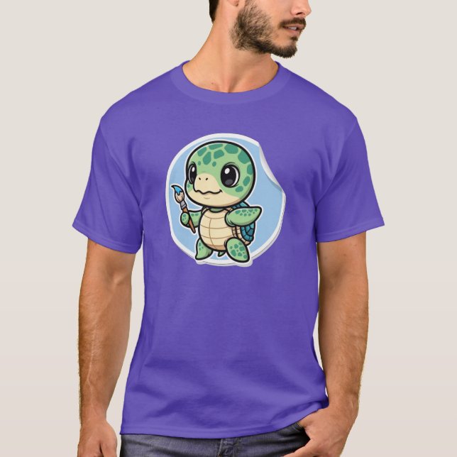 Camiseta Cute Seaurtle With Paintbrush Kawaii Artist Animal (Frente)