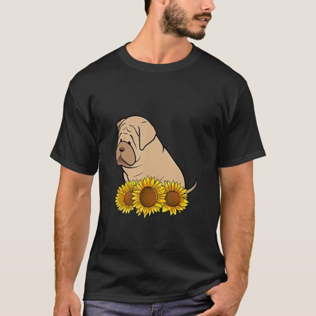 Camiseta Cute Shar Pei Dog Sunflower Graphic for Women Flor (Frente)