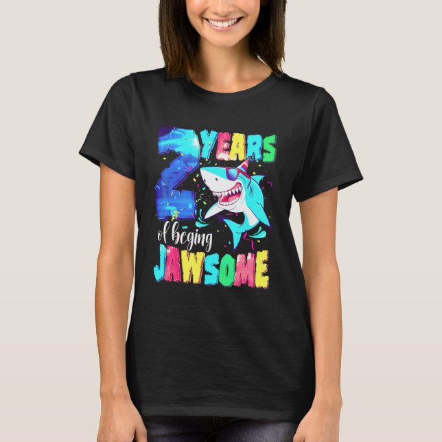 Camiseta Cute Shark Birthday 2 Year Old Boys Girls 2nd Birt (Frente)