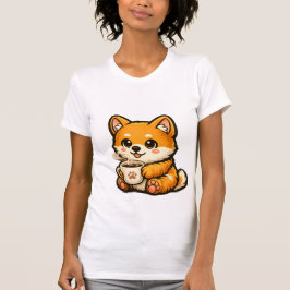 Camiseta Cute Shiba Inu com Café – Ilustração de Cachorro A