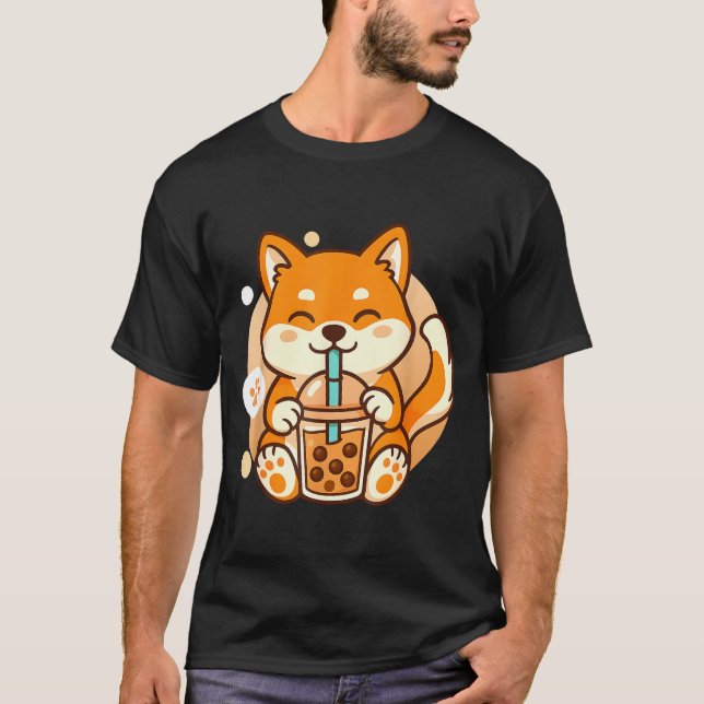 Camiseta Cute Shiba Inu Dog Bubble Boba Tea Anime Kawaii Ne (Frente)