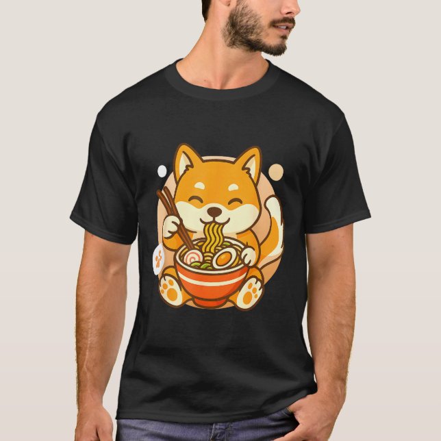 Camiseta Cute Shiba Inu Dog Ramen Noodles Bowl Anime Kawaii (Frente)