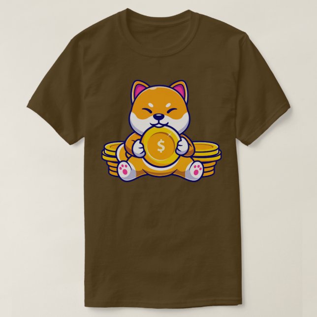 Camiseta Cute Shiba Inu Dog With Gold Coin Cartoon (Frente do Design)