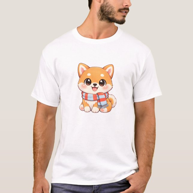 Camiseta Cute Shiba Inu in Scarf T-Shirt | Winter Kawaii  (Frente)
