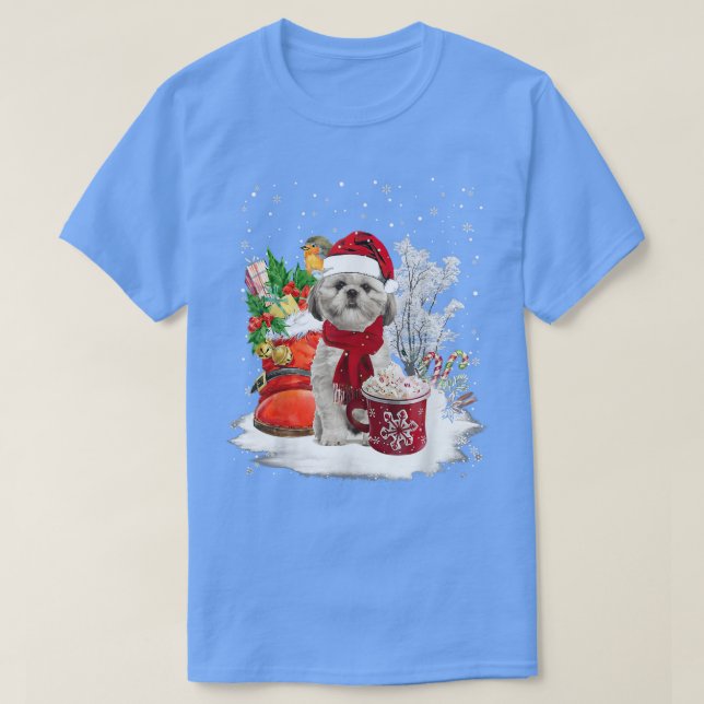 Camiseta Cute Shih Tzu Dog Natal (Frente do Design)