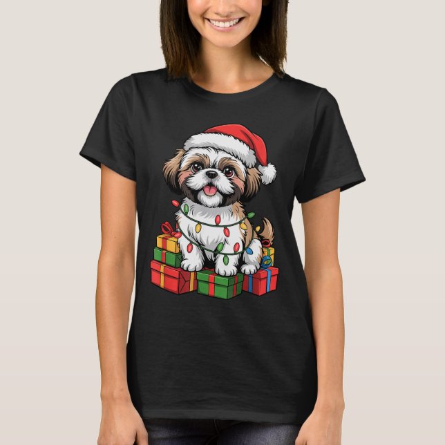 Camiseta Cute Shih Tzu Santa Hat Christmas Xmas Dog Lovers  (Frente)