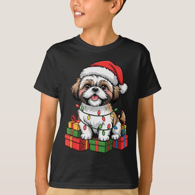 Camiseta Cute Shih Tzu Santa Hat Christmas Xmas Dog Lovers  (Frente)