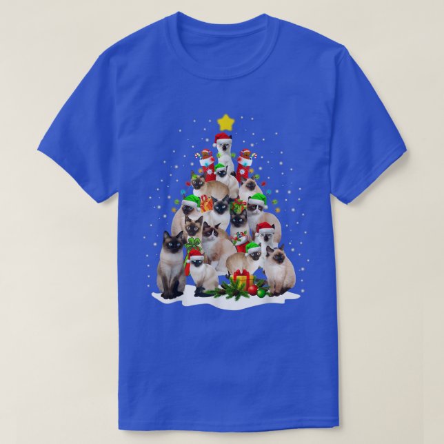 Camiseta Cute Siamese Cats Tree Merry Christmas Cat Lover  (Frente do Design)