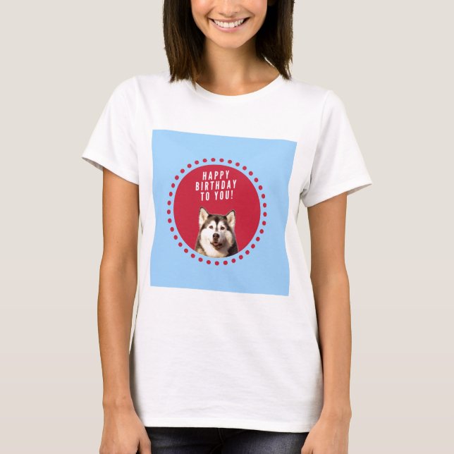 Camiseta Cute Siberian Husky Feliz Aniversário, ponto verme (Frente)