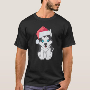 Camiseta Cute Siberian Husky Natal Chapéu de Papai Noel Hus