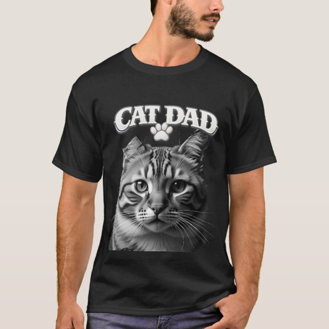 Camiseta Cute Simple Design Custom Cat Dad Black Cat Lover (Frente)