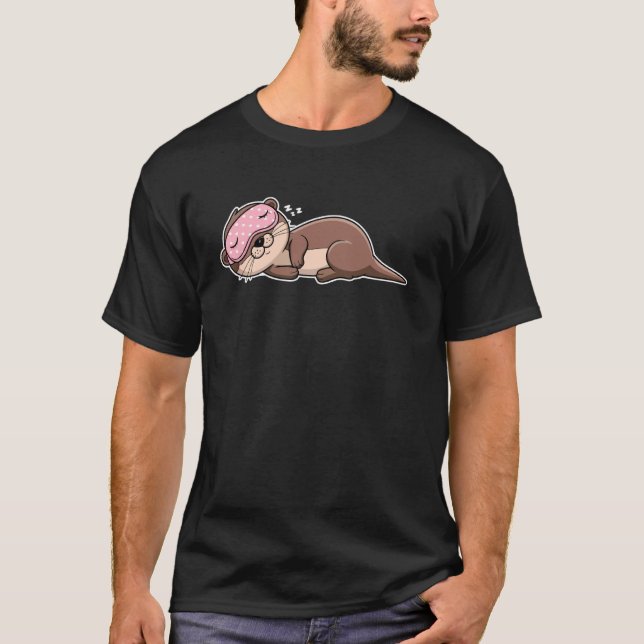Camiseta Cute Sleeping Otter with Pink Eye Mask Cartoon Des (Frente)