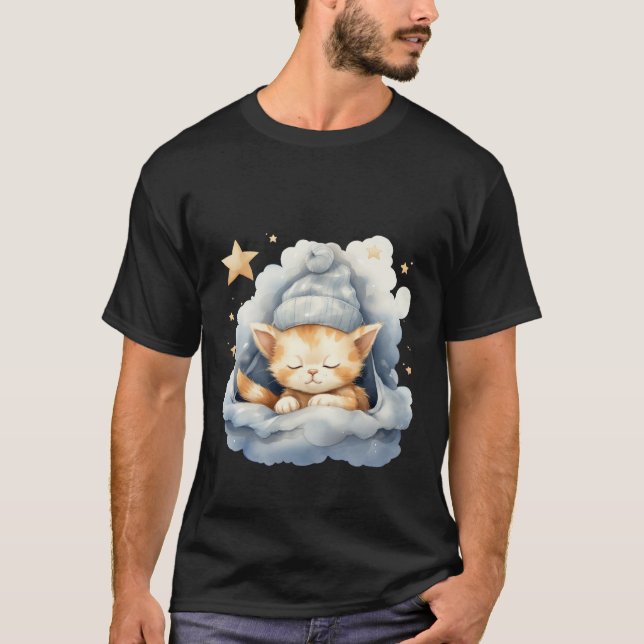 Camiseta Cute Sleepy Cat Cloud Winter Hat Dreamy Art ✨🐾☁️ (Frente)