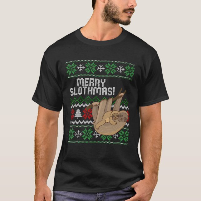 Camiseta Cute sloth Christmas Merry sloths ugly (Frente)