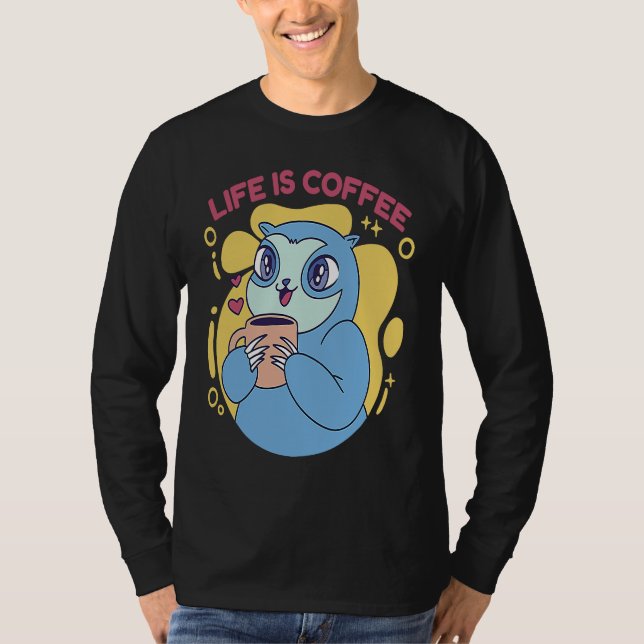 Camiseta Cute Sloth Coffee Drinking Funny Sloth Drink Coffe (Frente)
