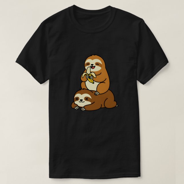 Camiseta Cute Sloth Eating Banana on Lazy Sloth Funny Carto (Frente do Design)