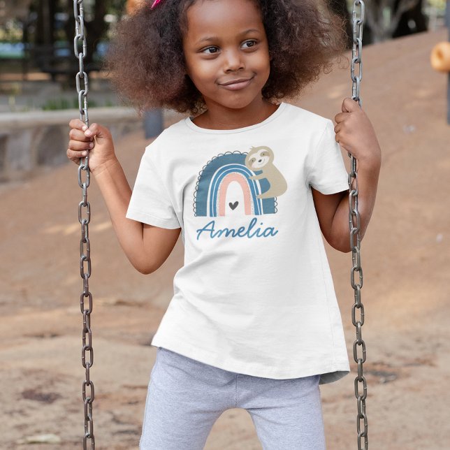 Camiseta Cute Sloth Rainbow Name Kid's (Criador carregado)