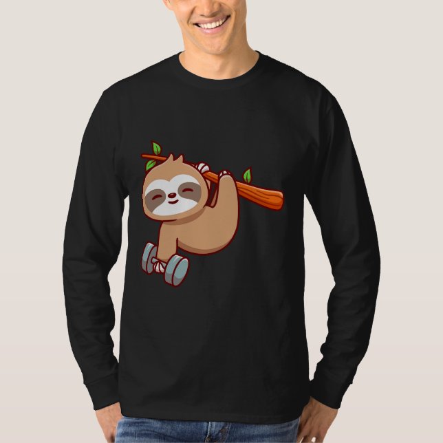 Camiseta Cute Sloth Segurando Sumbbell (Frente)