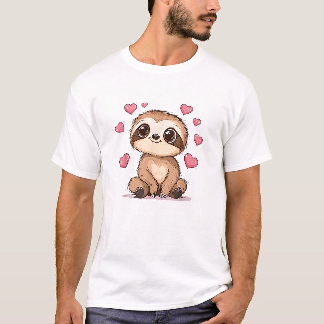 Camiseta Cute Sloth Surrounded By Hearts Love T-Shirt (Frente)