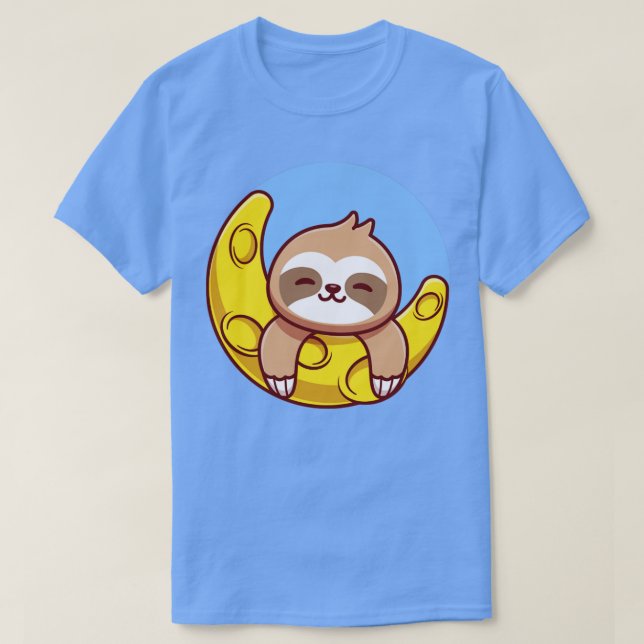 Camiseta Cute Sloth With Moon Cartoon (Frente do Design)