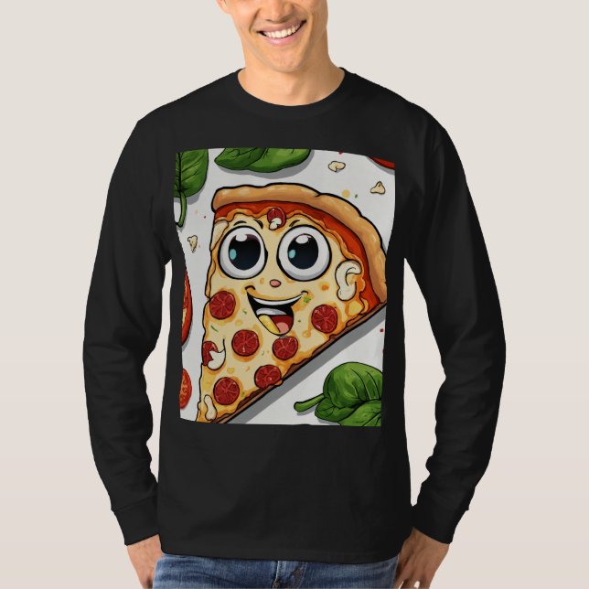 Camiseta Cute Smiling Cartoon Pizza Slice with Happy Face  (Frente)