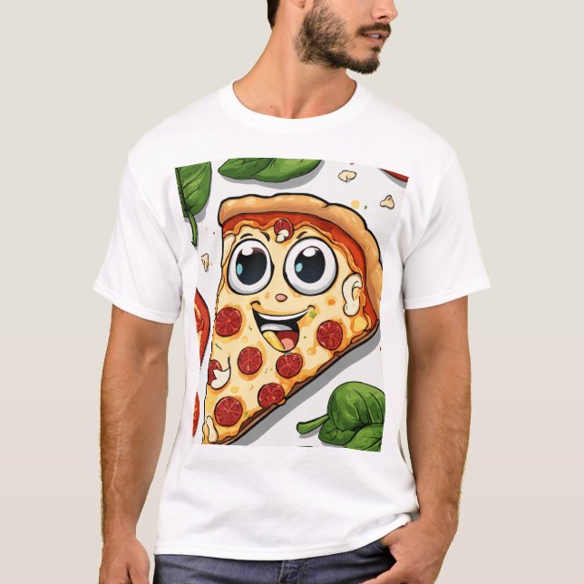 Camiseta Cute Smiling Cartoon Pizza Slice with Happy Face - (Frente)