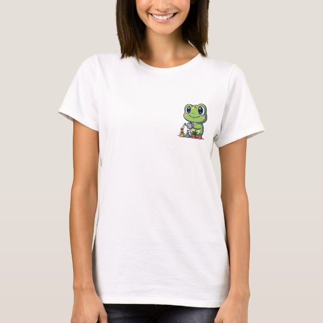 Camiseta Cute Smiling Frog Watering Small Potted Plants (Frente)