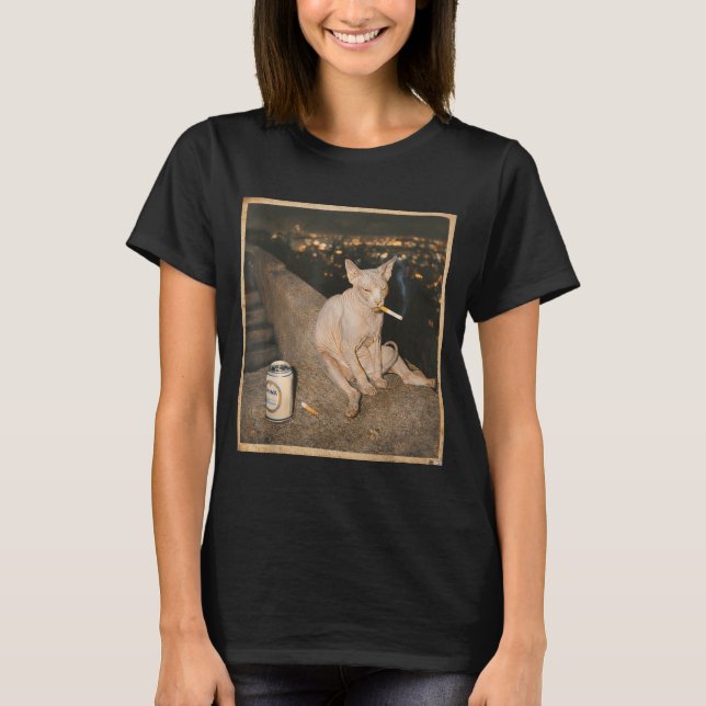 Camiseta Cute Smoking Sphynx Cat Meme Funny (Frente)
