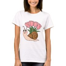 Cute Snail with Tulips Floral Spring Garden Design