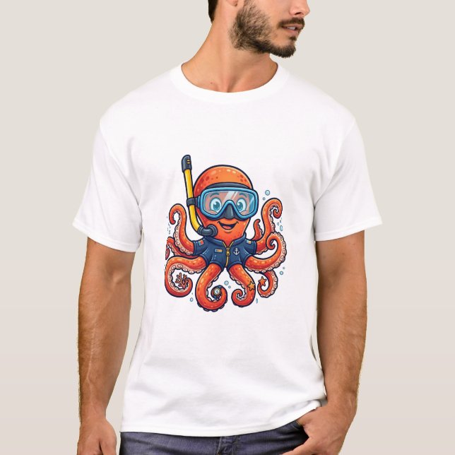 Camiseta Cute Snorkeling Octopus - Ocean Explorer (Frente)