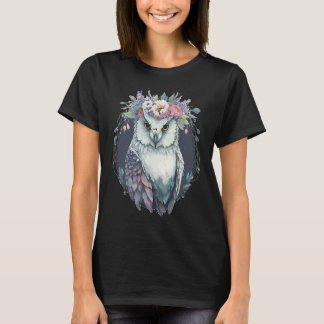 Camiseta Cute Snow Owl Bird Flower Crown Floral Birds