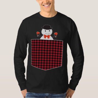 Camiseta Cute Snowman Inside Buffalo Plaid Pocket Holiday C