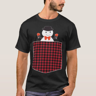 Camiseta Cute Snowman Inside Buffalo Plaid Pocket Holiday C