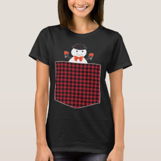 Camiseta Cute Snowman Inside Buffalo Plaid Pocket Holiday C
