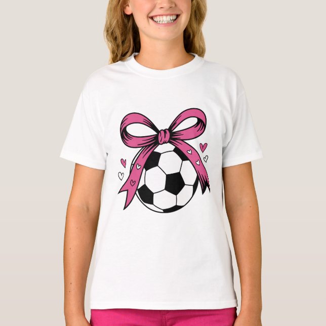 Camiseta Cute Soccer Ball with Pink Bow Coquette Sports (Frente)