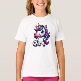 Camiseta Cute Soccer Unicorn Rainbow Hair Kids Sports Gift