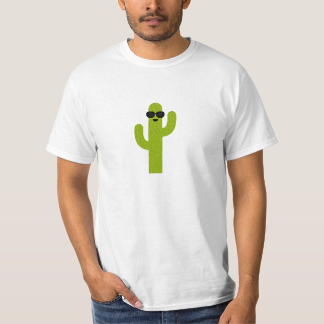 Camiseta Cute Sorrindo Cactus Verde Vestindo Óculos de sol (Frente)
