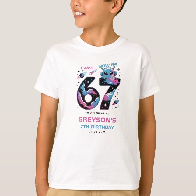 Camiseta Cute Space 7th Birthday | Six & Seven Year Old (Frente)