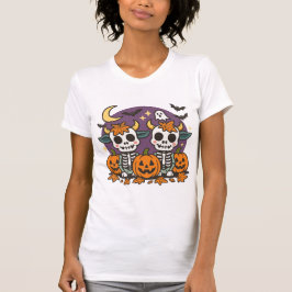 Camiseta Cute Spooky Skeleton Cows with Pumpkins T-Shirt