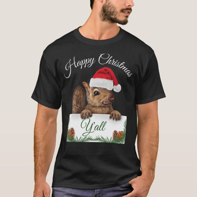 Camiseta Cute Squirrel Happy Christmas Santa Hat Design (Frente)